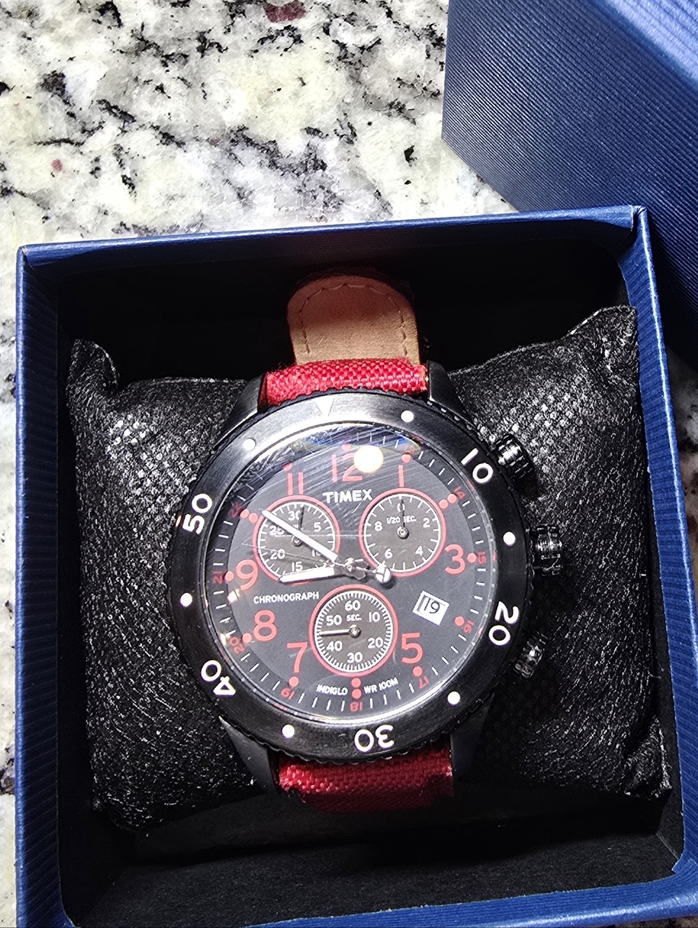 Timex Black Dial Watch with Red Strap